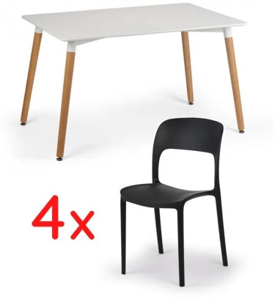 Zostava - jedálenský stôl 120x80 + 4x plastová stolička REFRESCO čierna
