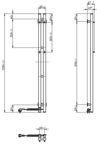 Elektrický sušák na uteráky SILOUETTE 187W/230V 120,6 cm IP44 pravý biely