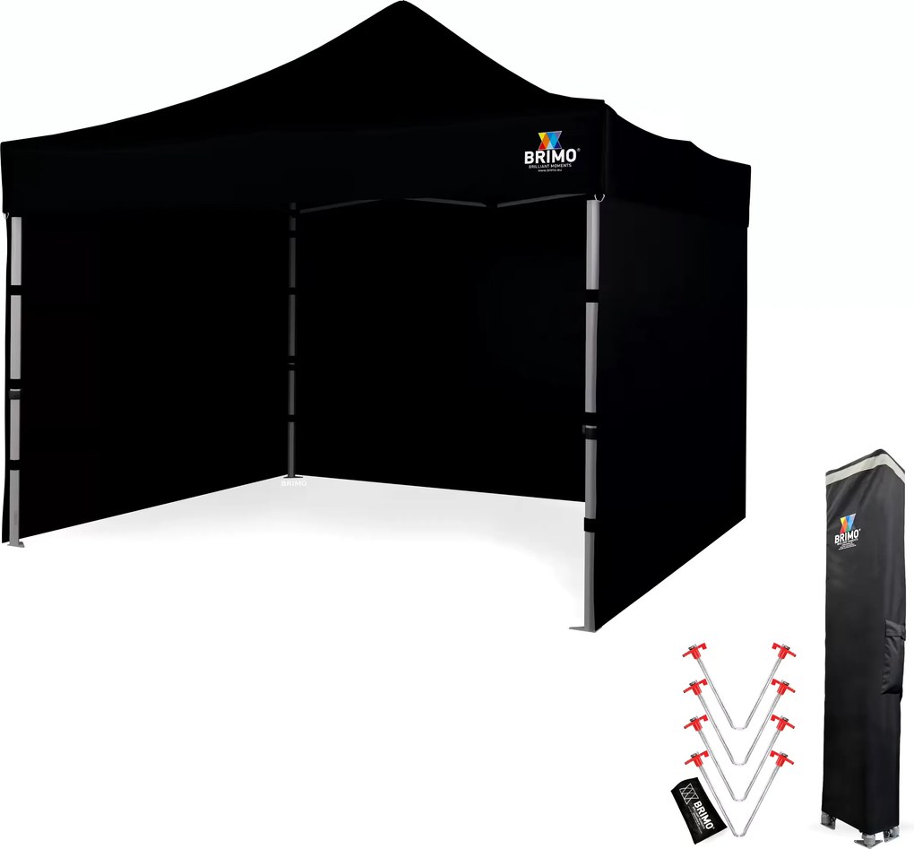 BRIMO Prémiový Párty stan 3x3m Hliník | Najvyššia odolnosť - s 3 stenami - Čierna 13