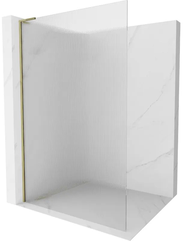 Mexen Kioto L, sprchová zástena Walk-In 110 x 200 cm, 8mm sklo s rebrovým vzorom, zlatý lesklý profil,800-110-103-50-09