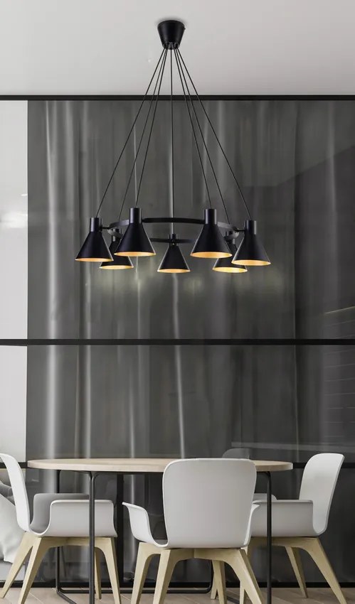 Candellux Čierno-zlatý závesný luster More pre žiarovku 7x E27 37-71170