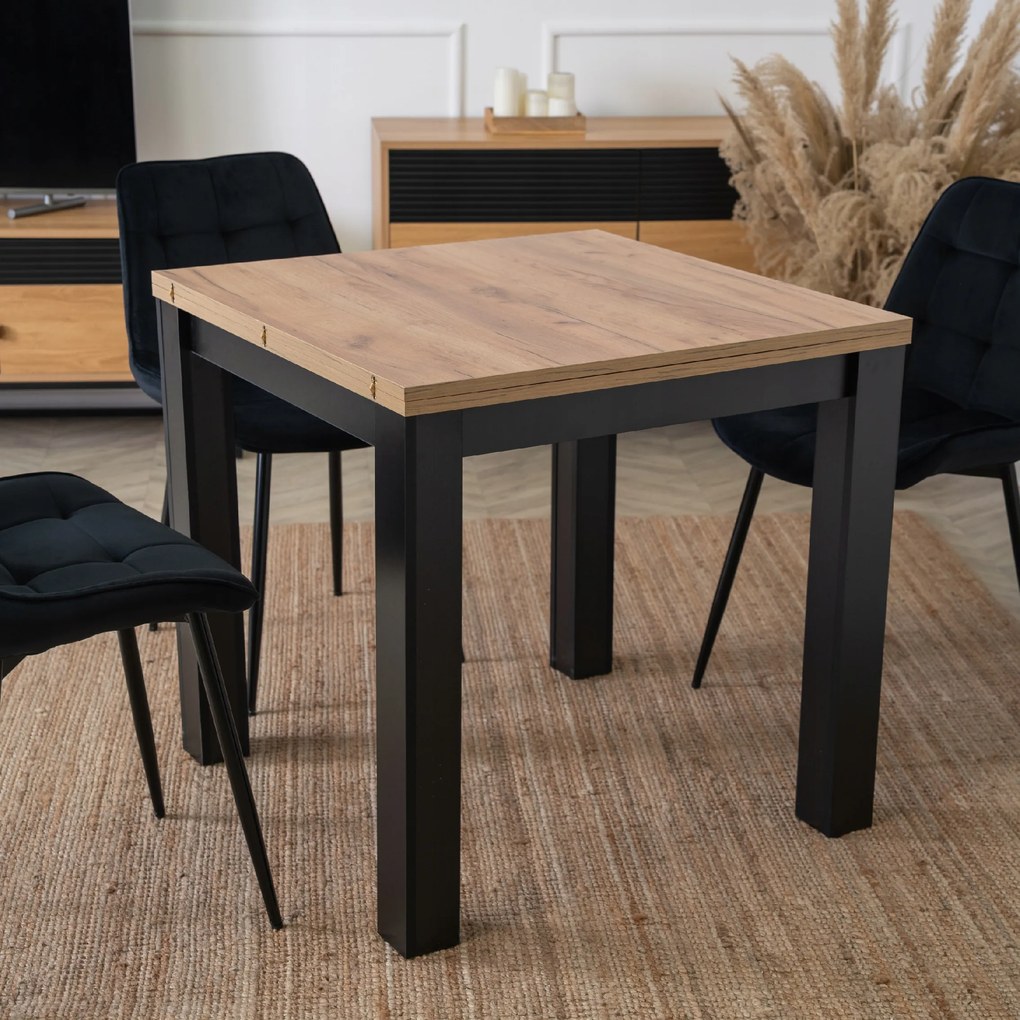 Rozkladací stôl do jedálne, obývacej izby, malý, štvorcový, čierny, Craft MAX 80/160