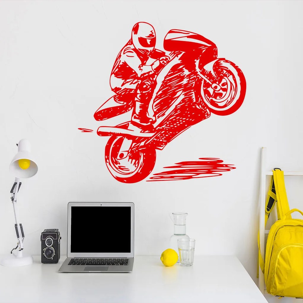Veselá Stena Samolepka Kreslený motorkár Farba: fialová, Veľkosť: 60 x 63 cm