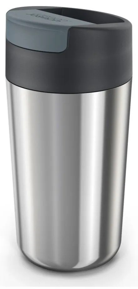 Cestovný hrnček v tmavomodro-lesklo striebornej farbe 450 ml Sipp – Joseph Joseph