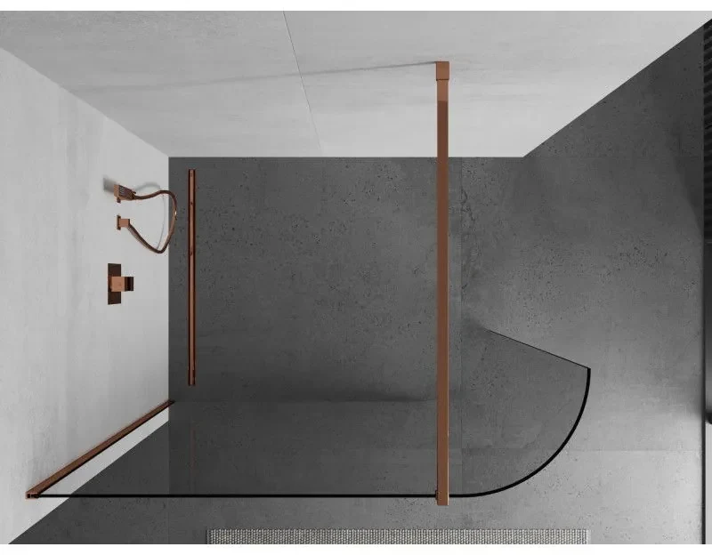Mexen Kioto, zaoblená sprchová zástena 110 x 200 cm, 8mm číre sklo, profil ružové zlato, 800-110-101-60-06