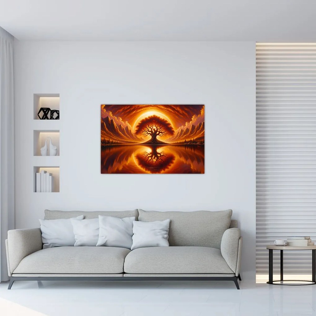 Obraz – Strom v krvavom slnku (90x60 cm)