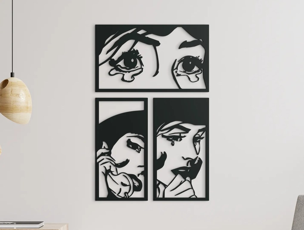 drevko 3-dielny drevený obraz Komiks Rozmer obrazu: 65 x 42 cm, Farba dekorácie: Čierna