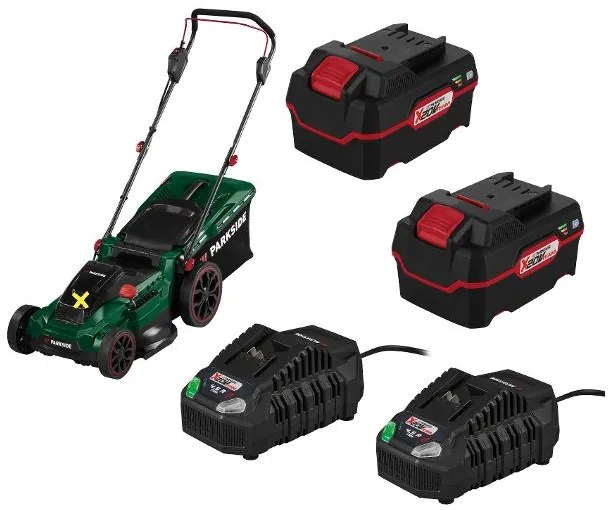 Parkside® Aku kosačka na trávu Prma 40-Li D2 + 2 x Akumulátor 20 V/4 Ah + 2 x Nabíjačka akumulátora 20 V/4,5 A (800010259)