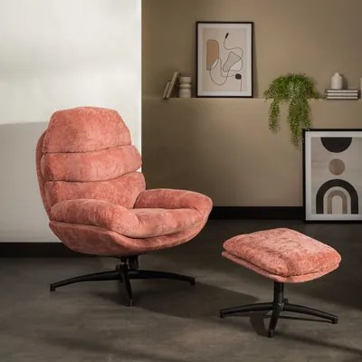 Otočné kreslo s podnožkou, ružové DEFIT
