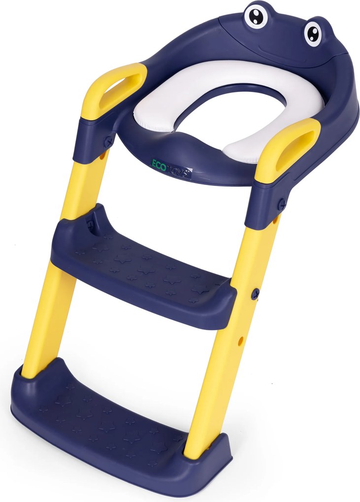 Detská nástavka na toaletu so schodíkmi, protišmyková, mäkké sedadlo, modrá ECOTOYS