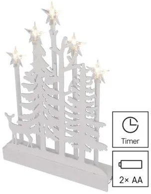 Drevená LED dekorácia Fores s časovačom 35,5 cm teplá biela