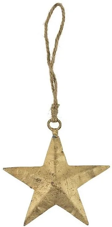 Dekorácia zlatá antik kovová hviezda na jutovom povrázku - 10*0,3*10cm