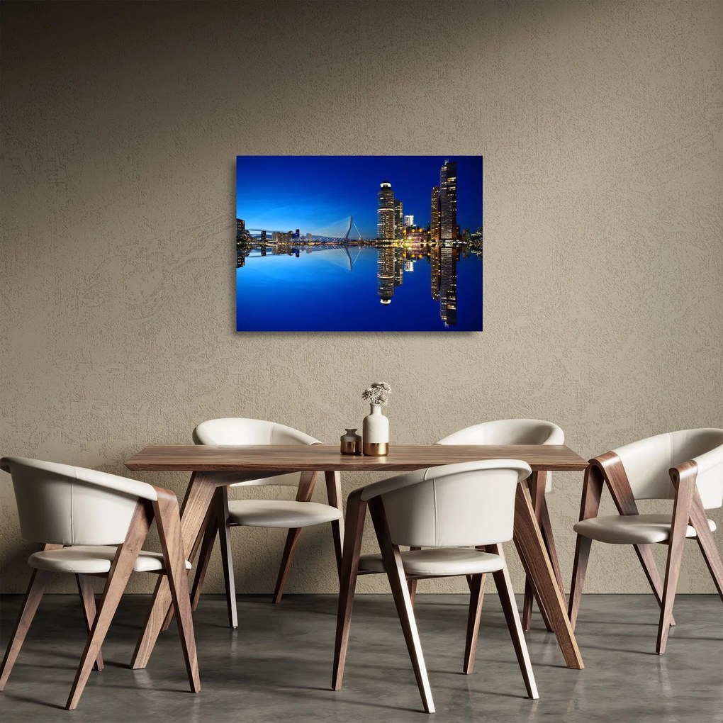 Sklenený obraz - nočný Rotterdam (70x50 cm)