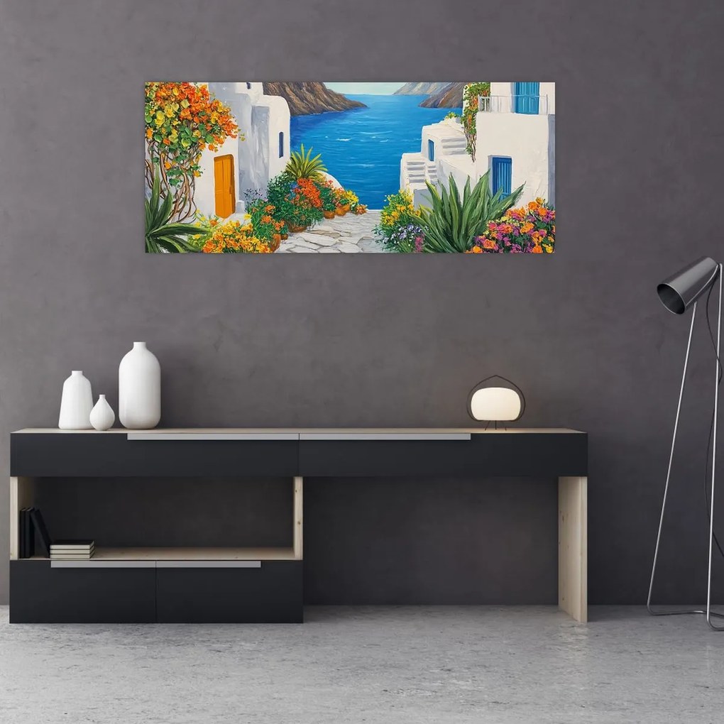 Obraz - Grécka ulička (120x50 cm)