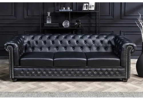 Sedacia súprava 41447 Chesterfield 3-sedenie Antique look Čierna  - Komfort-nábytok