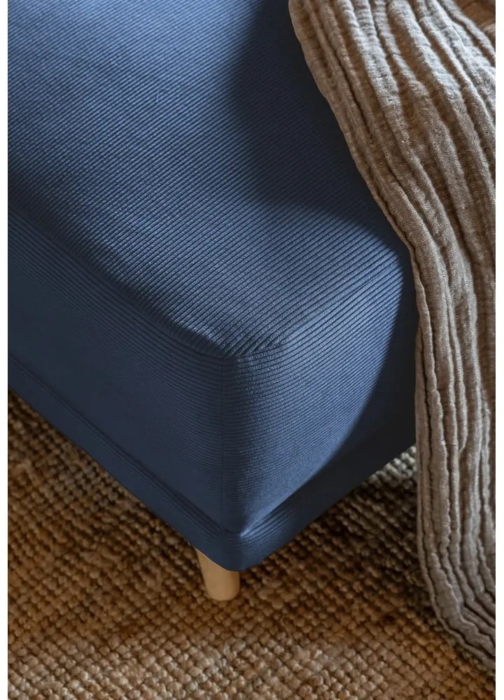 Tmavomodrá menčestrová rozkladacia rohová pohovka (pravý roh/do "U") Lazy Lukka – Miuform