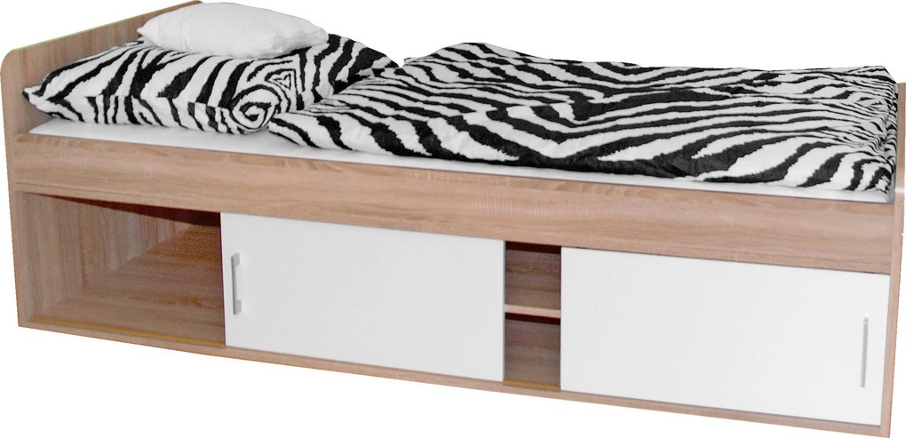 XXXLutz POSTEĽ, 90/200 cm biela, dub sonoma Cantus - Postele - 002698027201