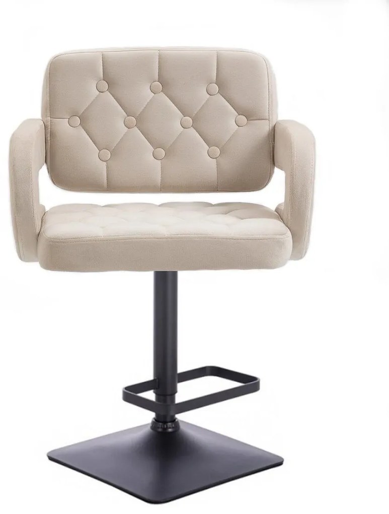 LuxuryForm DESIGN Barová stolička ADRIA VELUR na čiernej hranatej podstave - krémová