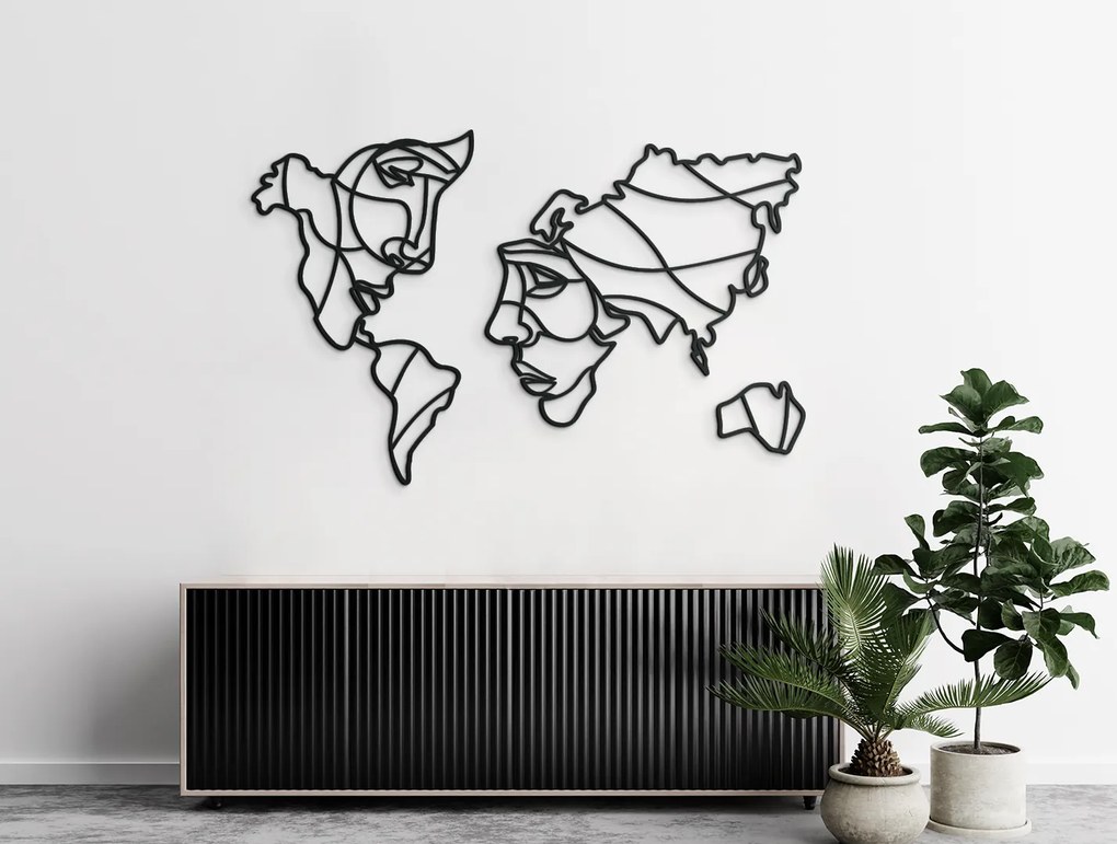 drevko Umelecká Mapa sveta na stenu - Dve tváre Rozmer obrazu: 41,5 x 65 cm, Farba dekorácie: Čierna