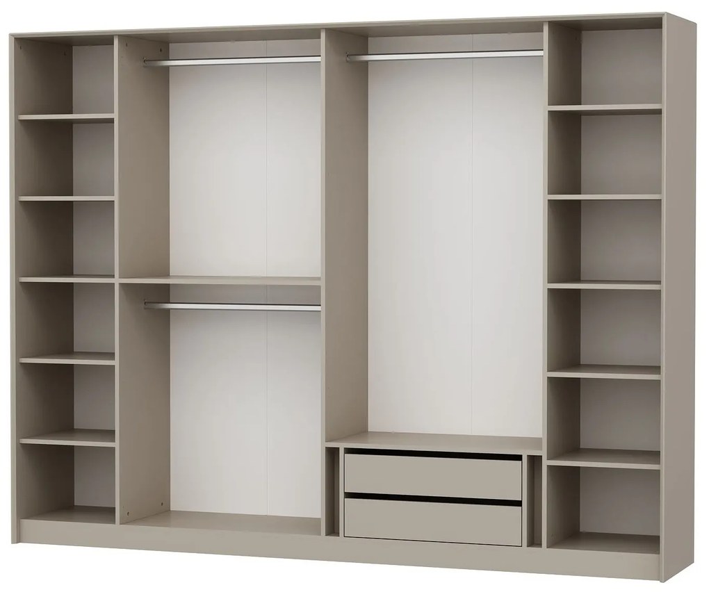 Elegantná šatníková skriňa DeLuxe s dymovými dvierkami a zlatými akcentami 210 x 270 x 52 cm, biela