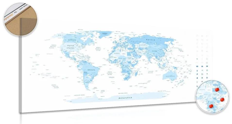 Obraz na korku detailná mapa sveta v modrej farbe