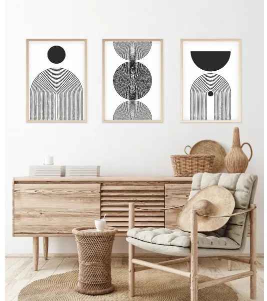 SADA 3x Obraz vo fotorámčeku 50x70 cm čierna/biela