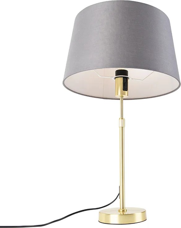 Stolná lampa zlatá/mosadzná s sivým ľanovým tienidlom 35 cm - Parte