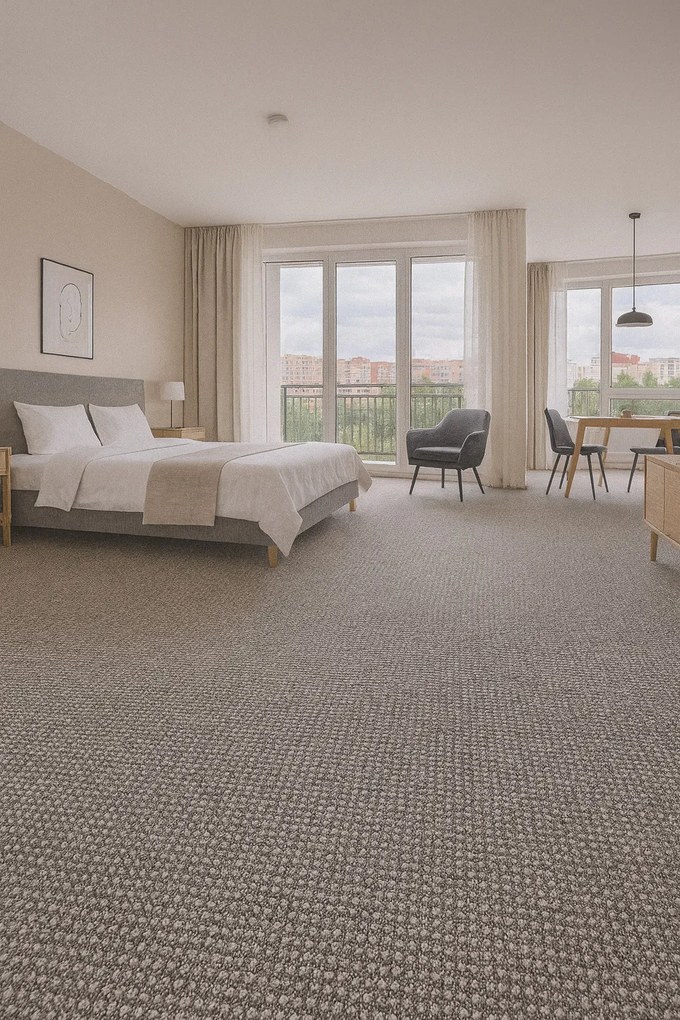 Spoltex, Metrážny koberec Texas 23 šedobéžový, na mieru, šíře 4m, šedá, filc, chodba / predsieň