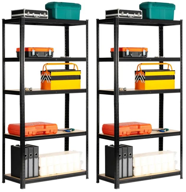 Set 2 kovových regálov 90x40x180 cm čierny