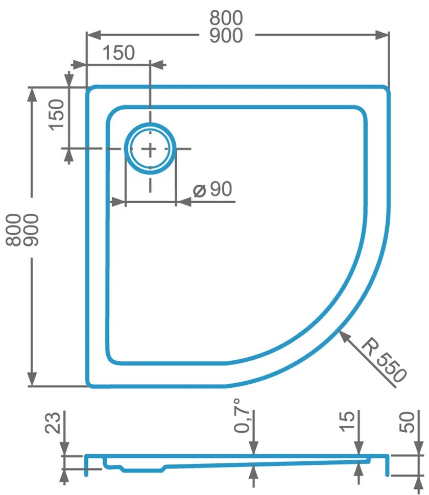 Roltechnik Štvrťkruhová akrylátová vanička iLOW ROUND 90 cm 90 cm