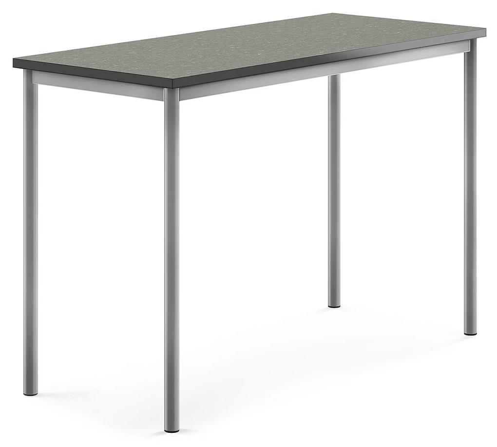 Stôl SONITUS, 1400x600x900 mm, linoleum - tmavošedá, strieborná
