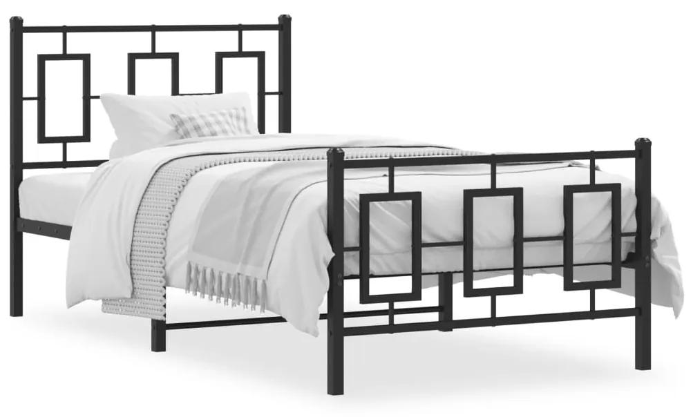 Kovový rám postele s čelom a podnožkou čierny 90x200 cm 374252