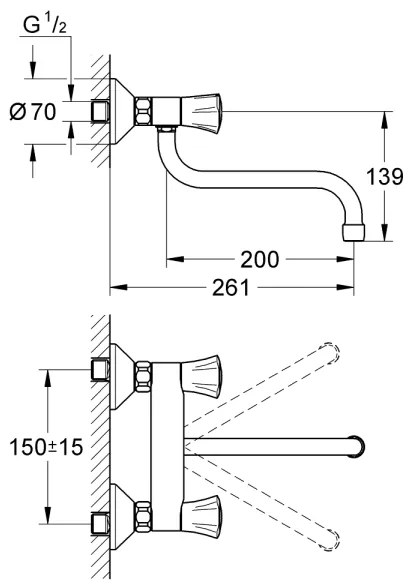 GROHE 31187001 - Drezová nástenná batéria COSTA L 200 mm lesklý chróm