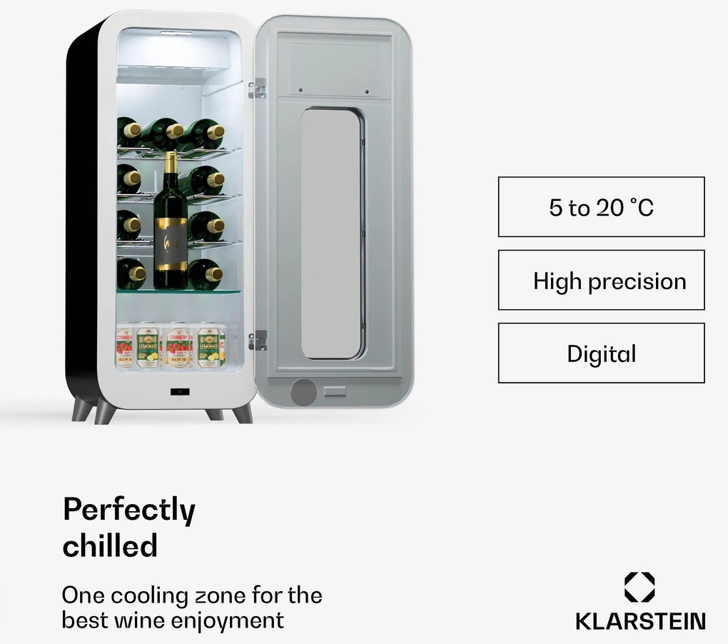 Klarstein Shirley 15 Uno. chladnička na víno, 15 fliaš, 5 - 20 °C, dotykové ovládanie, retro