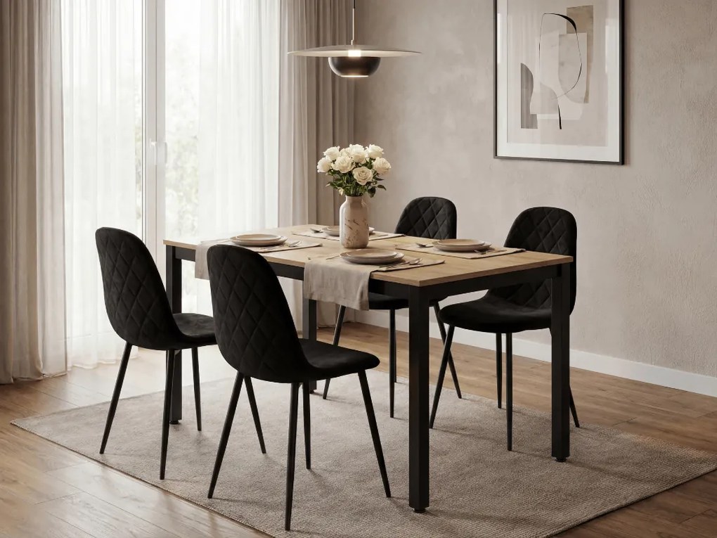 Čierny jedálenský stôl s doskou v dekore dub artisan TESSA 120x60 cm