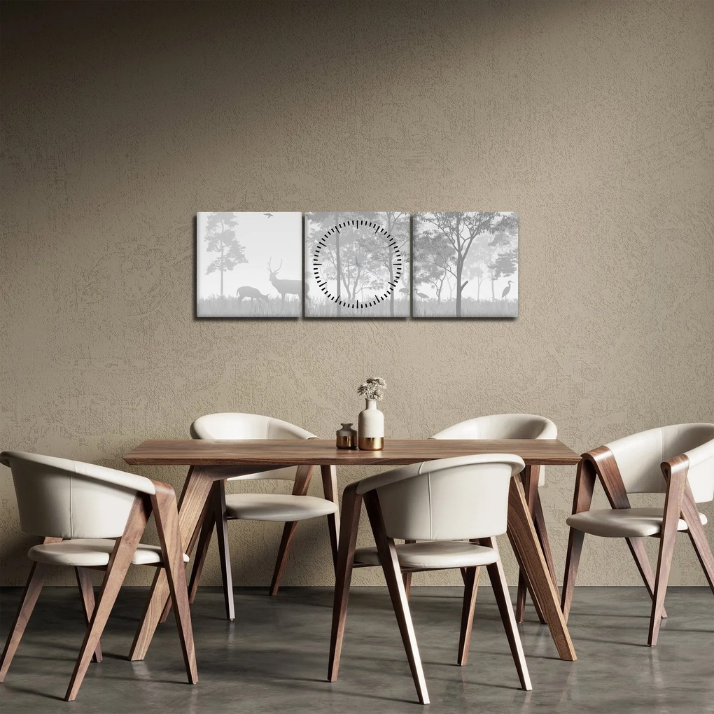Obraz - Lúka s jeleňami (s hodinami) (90x30 cm)