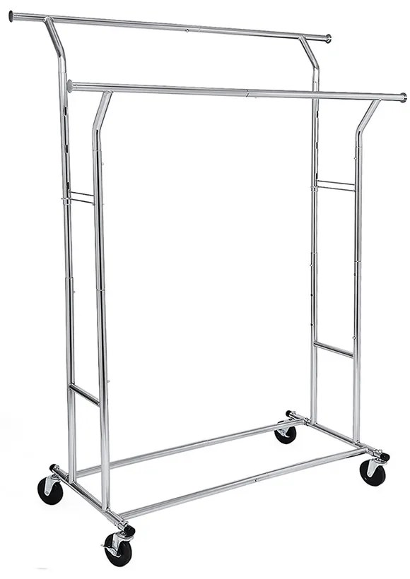 Nastaviteľný stojan na oblečenie s nastaviteľnou výškou a šírkou, strieborný