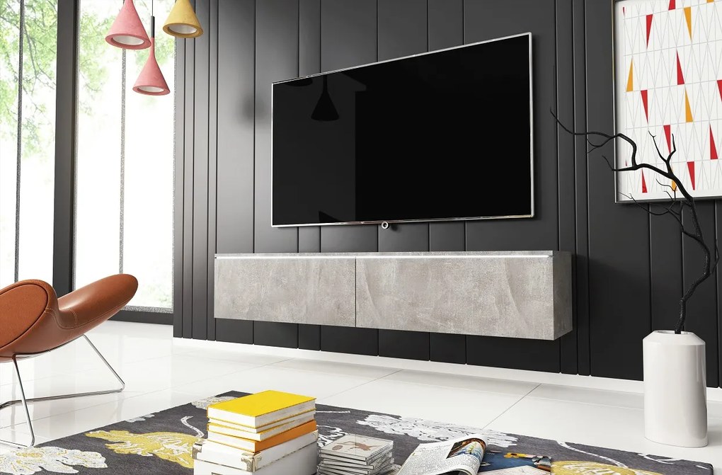 AKCIA - Závesný TV stolík Lowboard D 140 - betón smart
