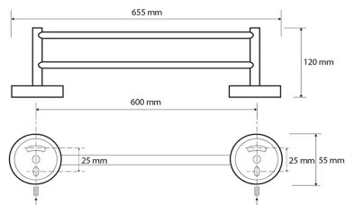 Sapho - Nástenný vešiak na uteráky X-ROUND 12x65,5 cm čierna