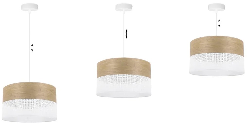 Závesné svietidlo Wood, 1x dýha zlatý dub/biele PVC tienidlo, (fi 35cm)