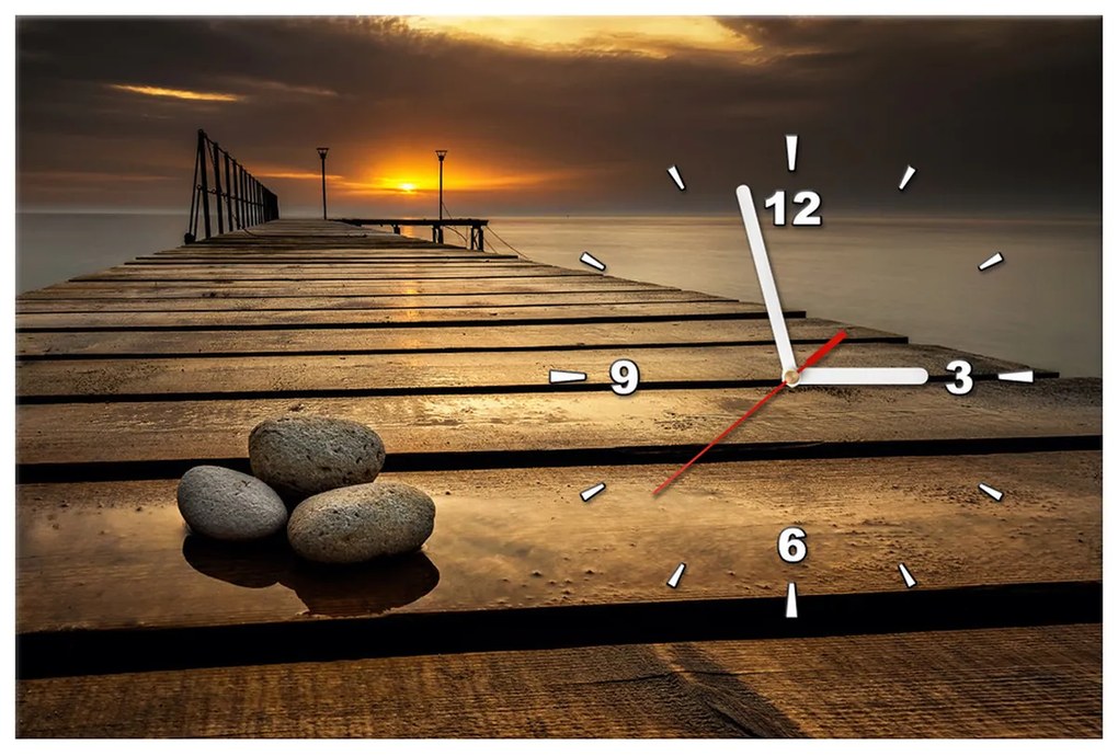Gario Obraz s hodinami Nádherné ráno pri móle Rozmery: 30 x 30 cm