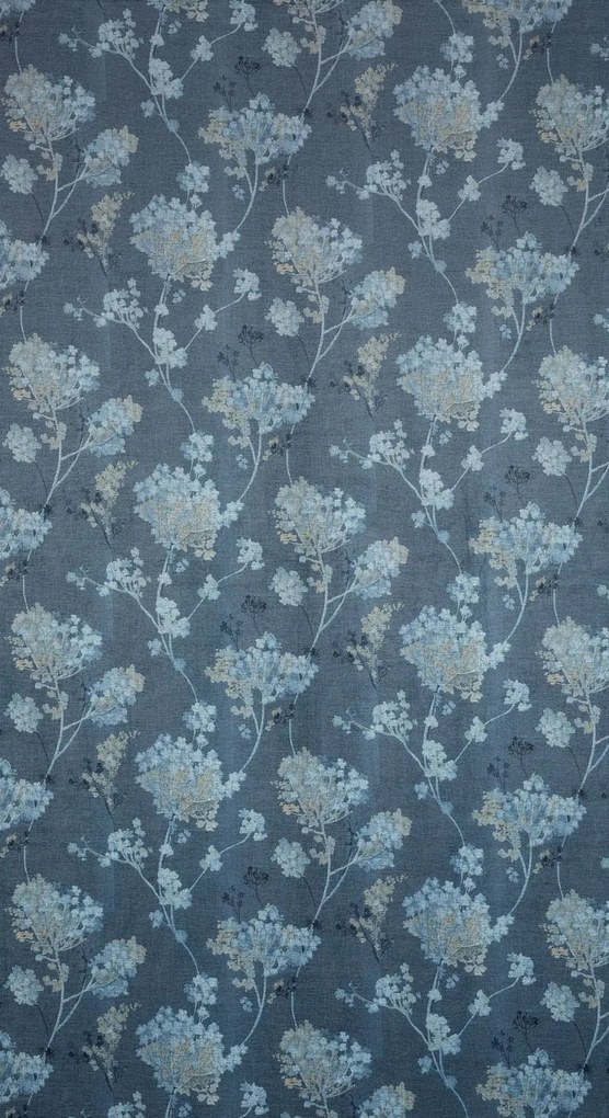 Modrý zamatový záves ANDY s retro potlačou 140x250 cm