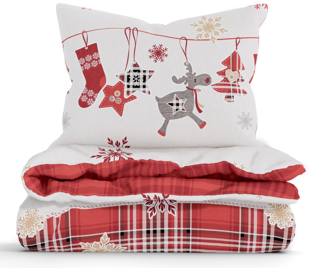 Vianočné predĺžené bavlnené obliečky Renforcé - Sobíci červené