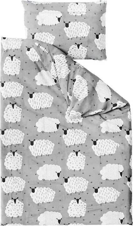 Sada krepových obliečok WHITE SHEEPS POLY sivé + plachta Jersey 90 x 200 cm sivá, jednolôžko