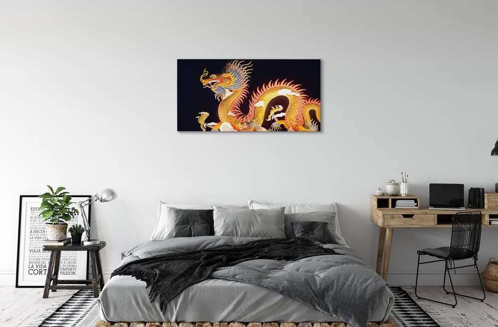 Obraz canvas Golden Japanese Dragon 125x50 cm