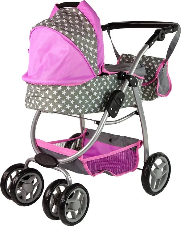 Alice Detský kočík pre bábiky 2 v 1 taška na nosenie ružové hviezdy