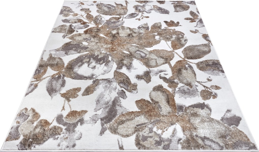 Kusový koberec Shine 105922 Floral White Grey Brown, 57x90, hnedá, obývacia izba, Hanse Home