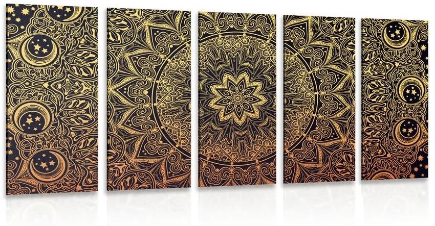 5-dielny obraz zlatá orientálna Mandala - 200x100