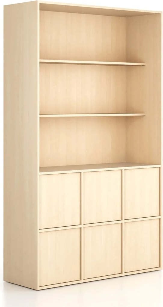 Kancelárska skriňa FRAME, 6x dvere, 2x polica, 1299 x 450 x 2162 mm, PUSH-lock, breza