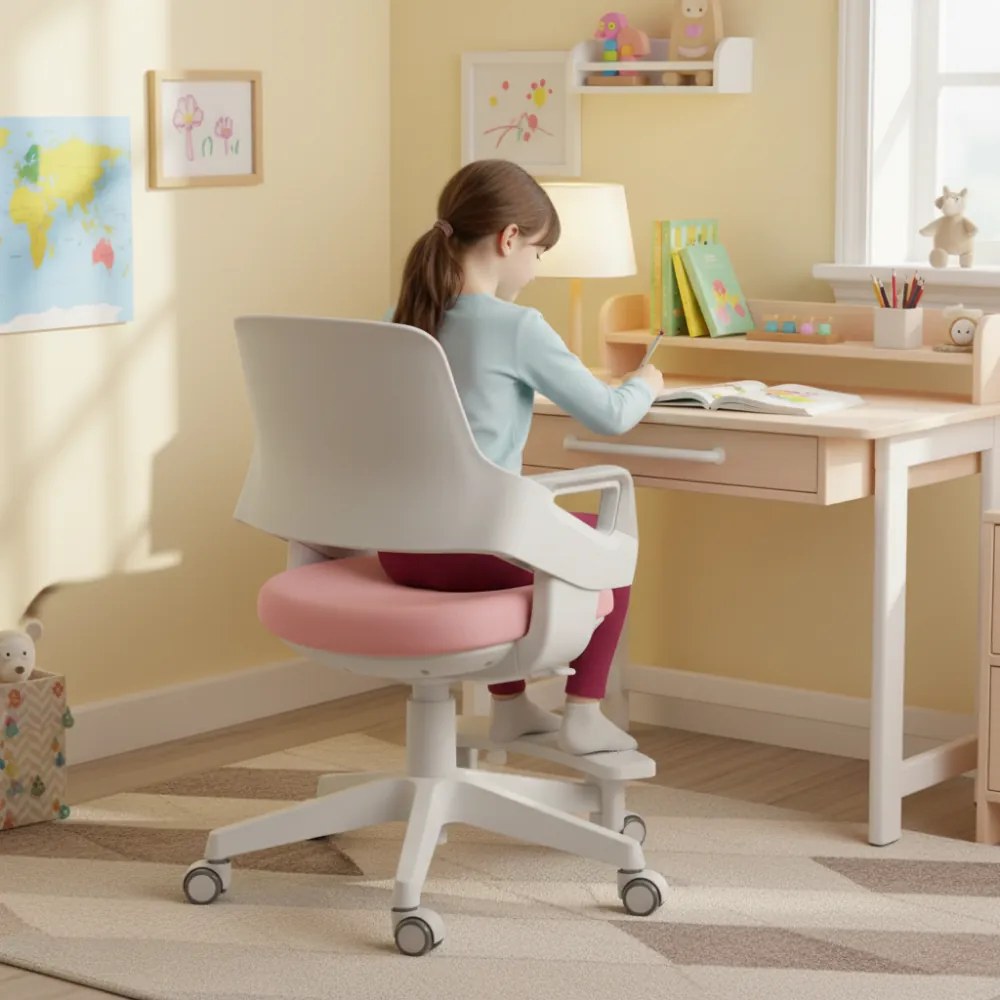 Detská rastúca stolička Neoseat KIDDY FIVE — látka, prateľný poťah, ružová